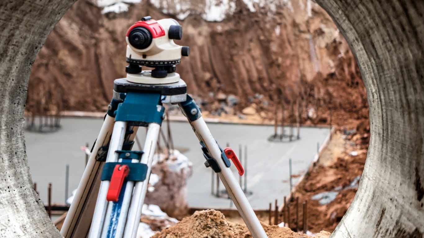 Precision total station survey on construction site